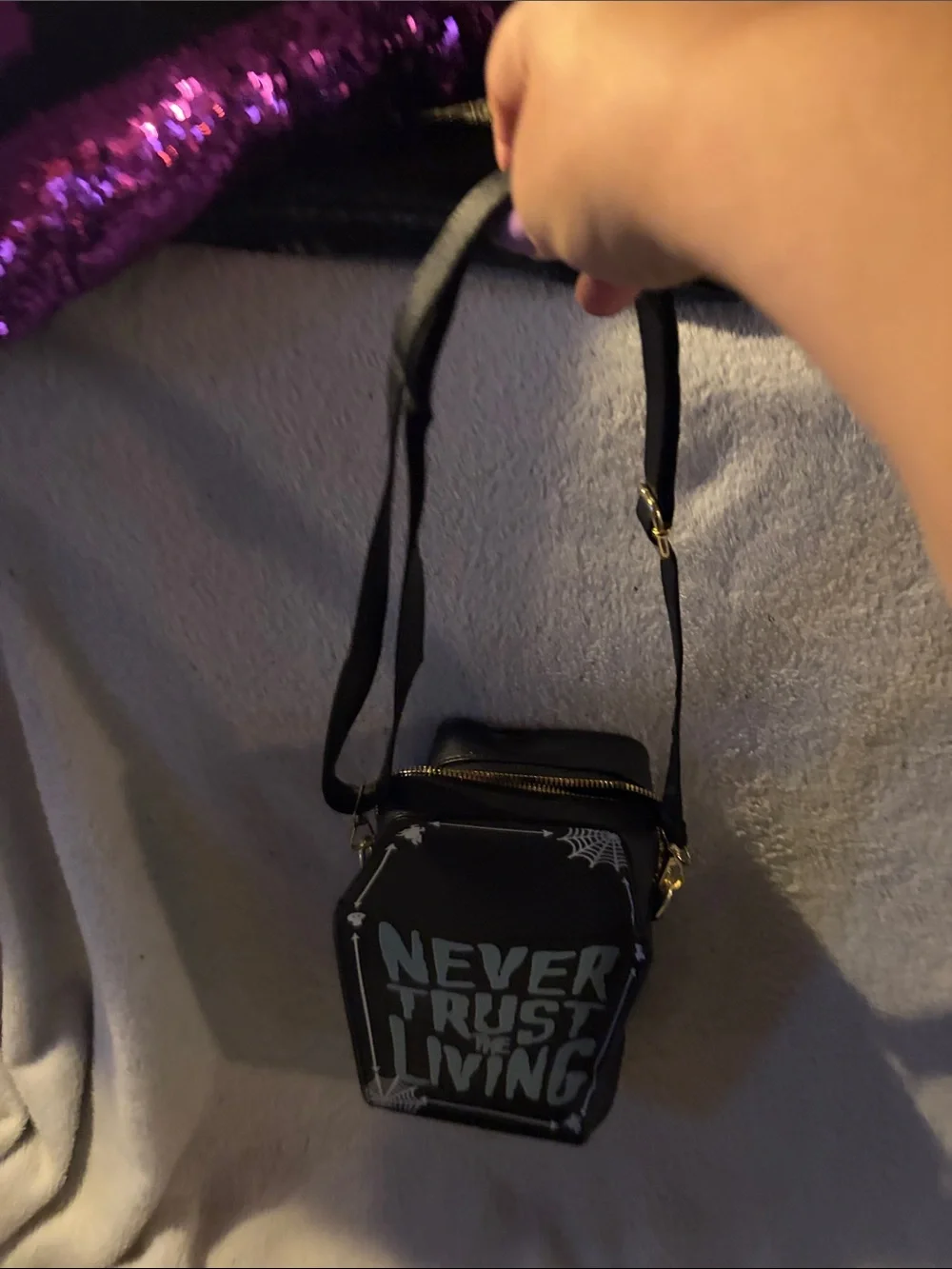 Never Trust The Living Coffin Wristlet Bag - Black